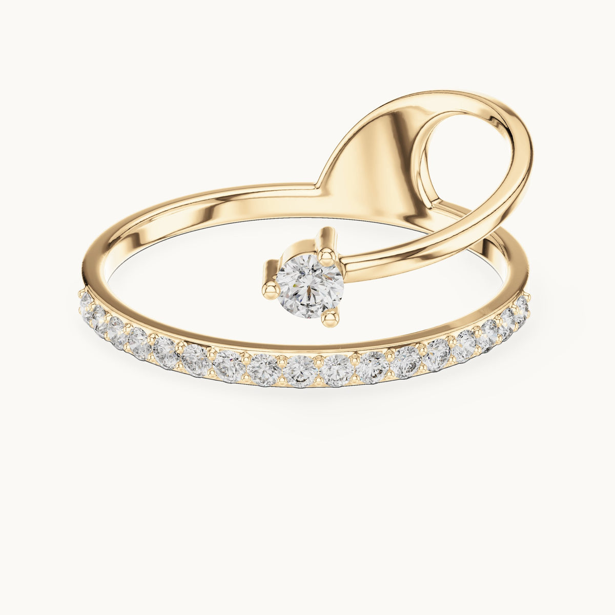 Round lab-grown diamond solitaire double-band ring in yellow gold, 0.181 CT TW, view 4