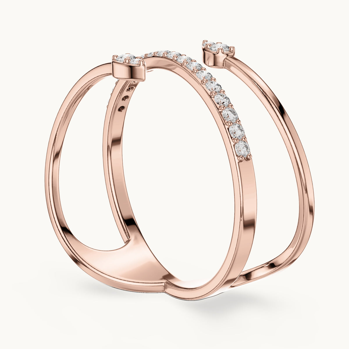 Round lab-grown diamond pave coil wrap ring in rose gold, 0.142 CT TW, view 1