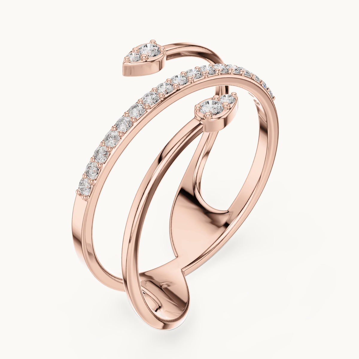 Round lab-grown diamond pave coil wrap ring in rose gold, 0.142 CT TW, view 2