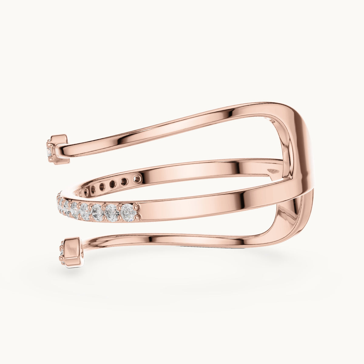 Round lab-grown diamond pave coil wrap ring in rose gold, 0.142 CT TW, view 3