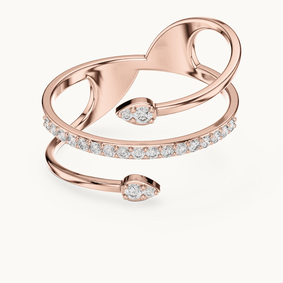 Round lab-grown diamond pave coil wrap ring in rose gold, 0.142 CT TW, view 4