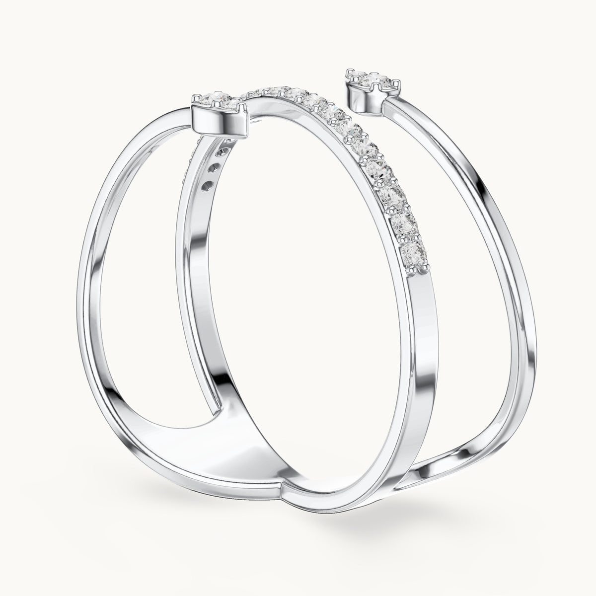 Round lab-grown diamond pave coil wrap ring in white gold, 0.142 CT TW, view 1