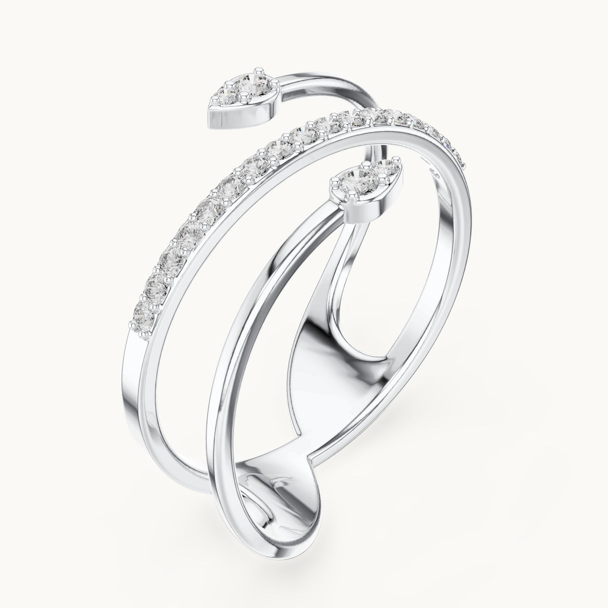 Round lab-grown diamond pave coil wrap ring in white gold, 0.142 CT TW, view 2