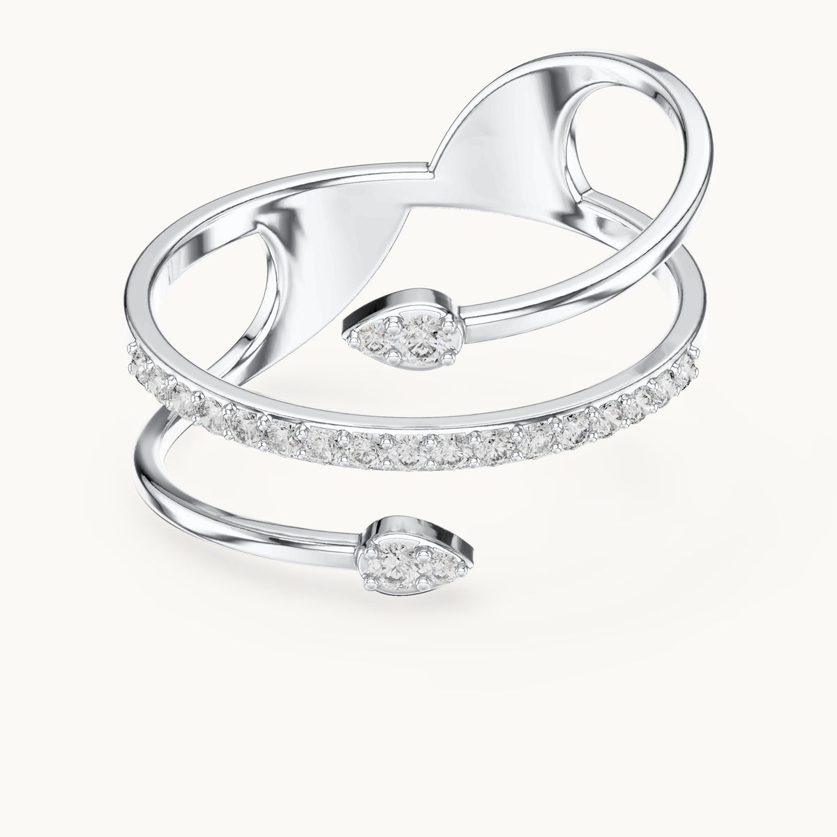 Round lab-grown diamond pave coil wrap ring in white gold, 0.142 CT TW, view 4