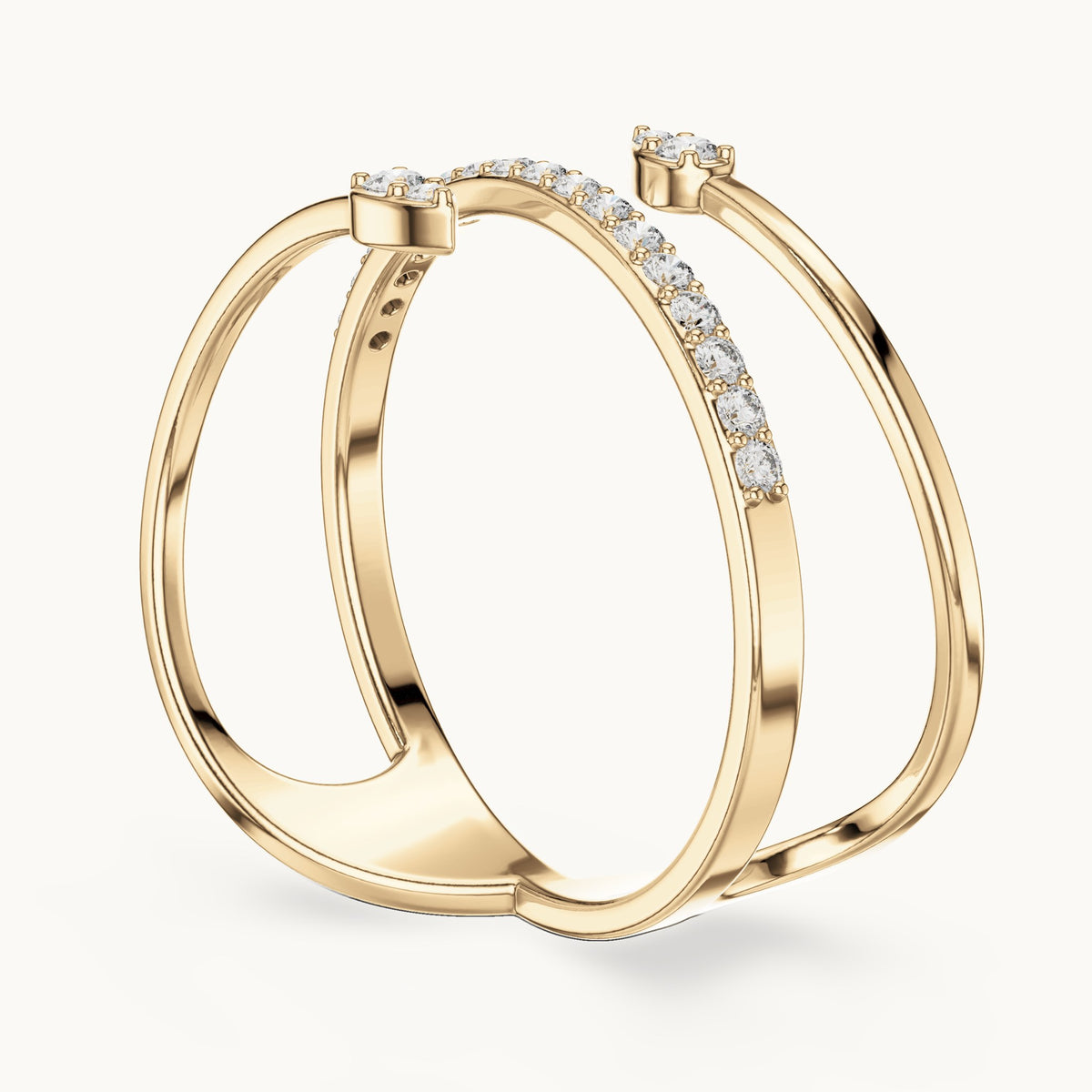 Round lab-grown diamond pave coil wrap ring in yellow gold, 0.142 CT TW, view 1