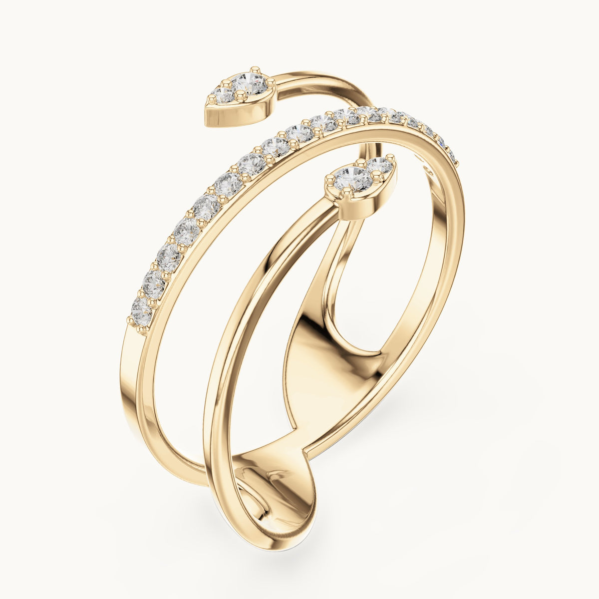 Round lab-grown diamond pave coil wrap ring in yellow gold, 0.142 CT TW, view 2
