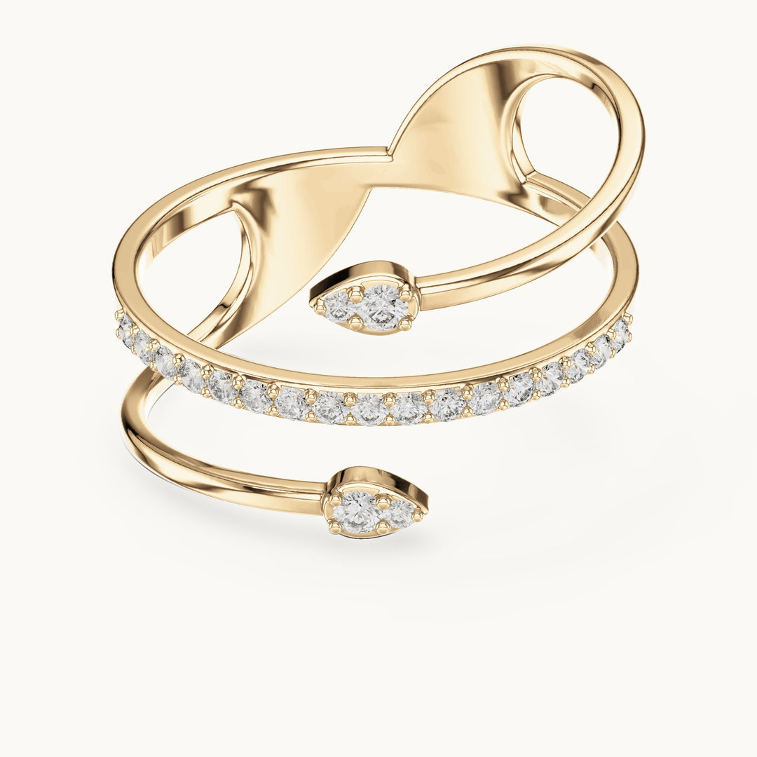 Round lab-grown diamond pave coil wrap ring in yellow gold, 0.142 CT TW, view 4