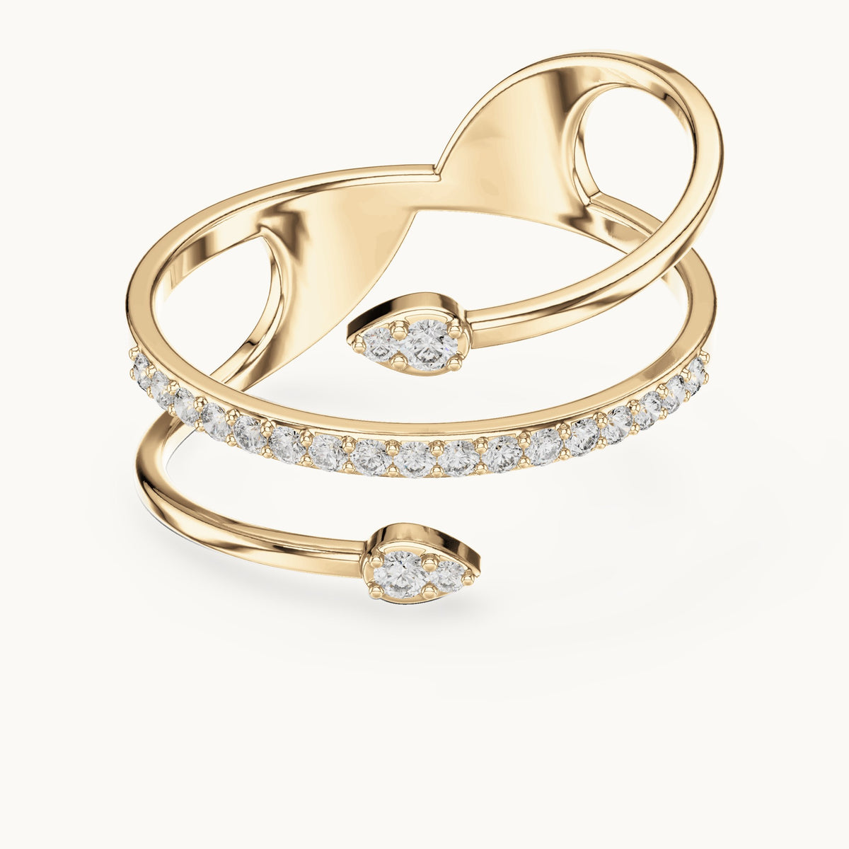 Round lab-grown diamond pave coil wrap ring in yellow gold, 0.142 CT TW, view 4