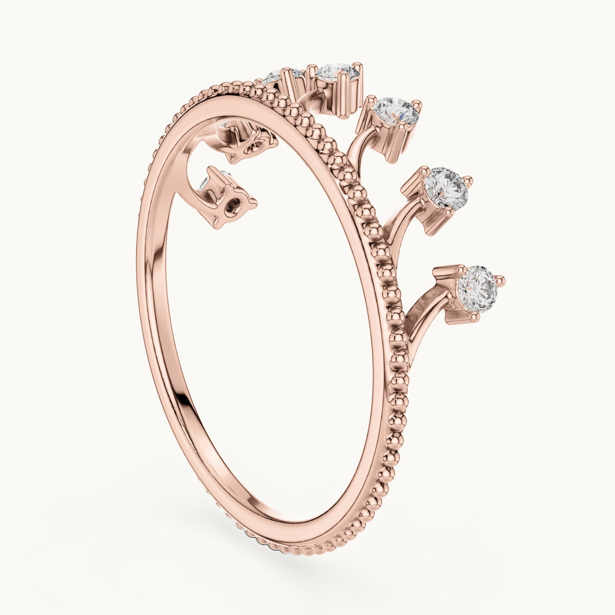 Round lab-grown diamond beaded sprig ring in rose gold, 0.14 CT TW, view 1
