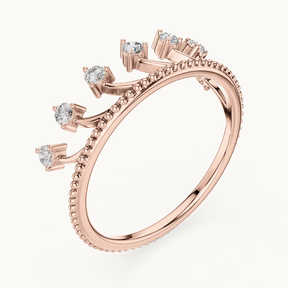 Round lab-grown diamond beaded sprig ring in rose gold, 0.14 CT TW, view 2