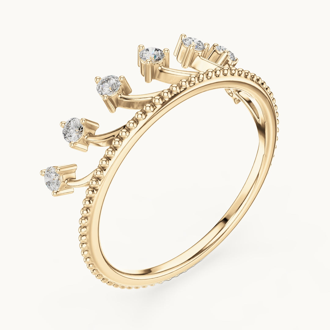 Round lab-grown diamond beaded sprig ring in yellow gold, 0.14 CT TW, view 2