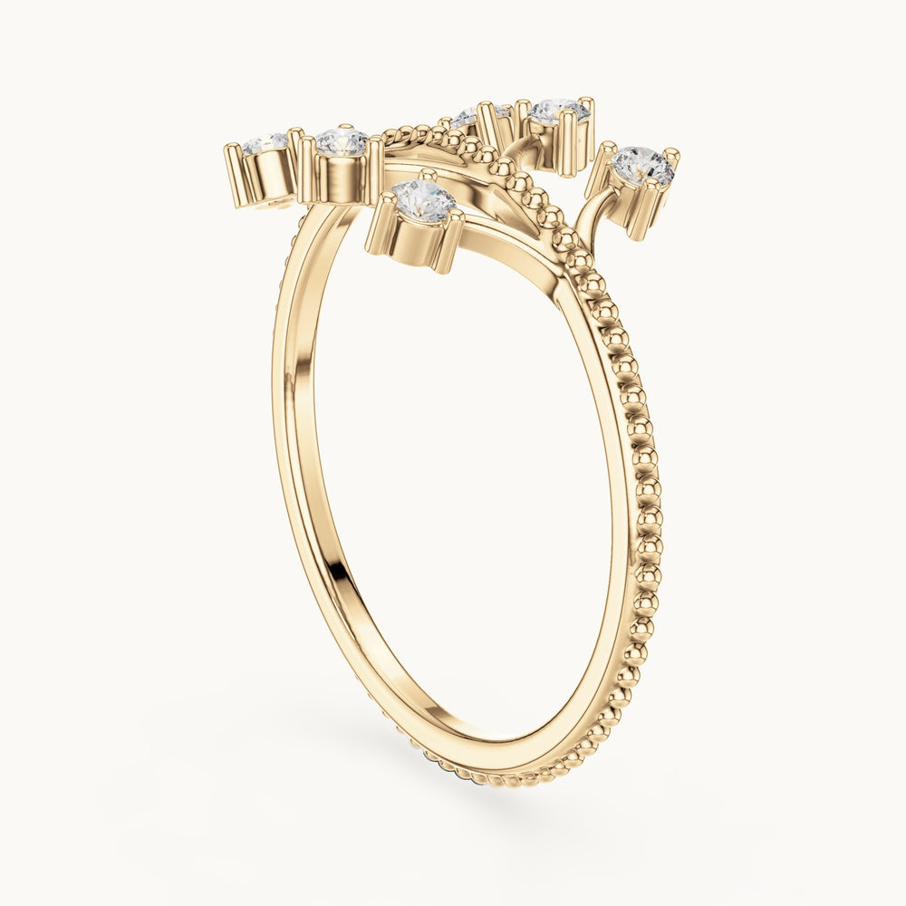 Round lab-grown diamond beaded branch ring in yellow gold, 0.12 CT TW, view 1
