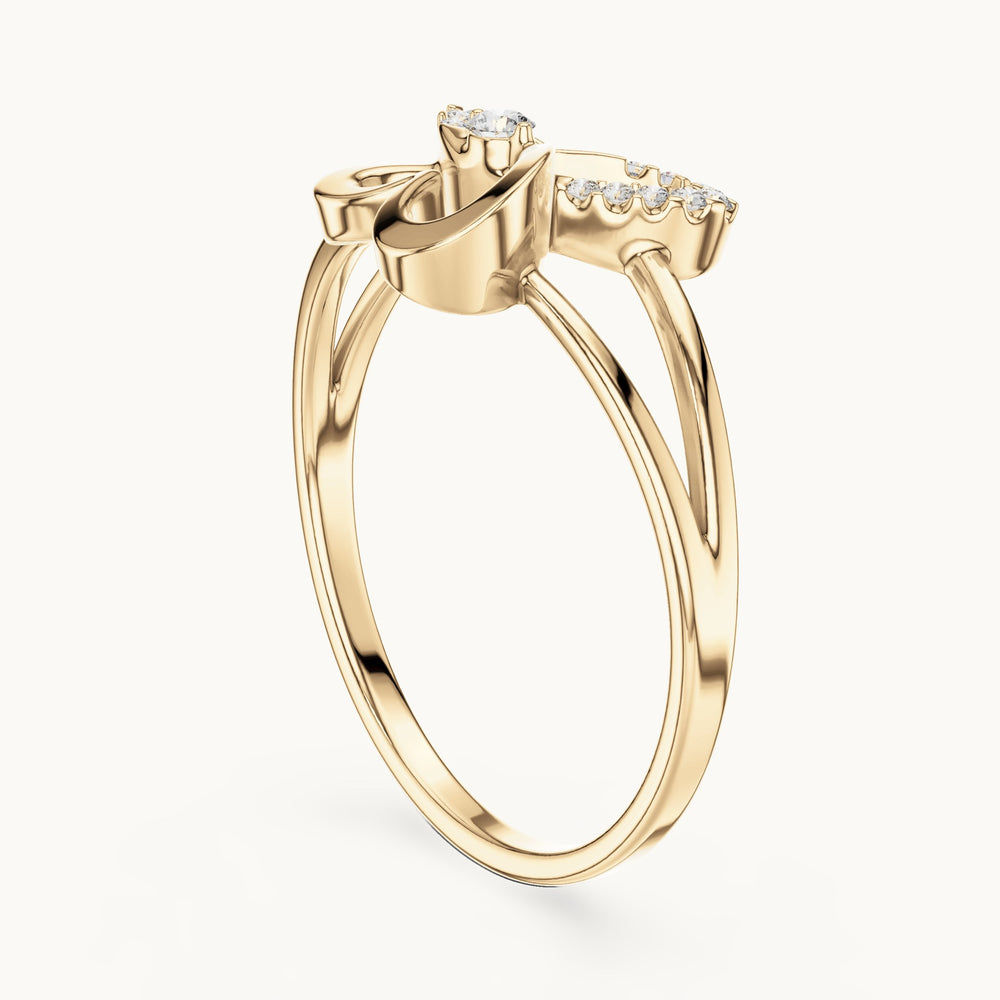 Round lab-grown diamond butterfly bow ring in yellow gold, 0.075 CT TW, view 1