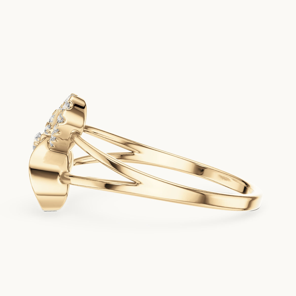 Round lab-grown diamond butterfly bow ring in yellow gold, 0.075 CT TW, view 3