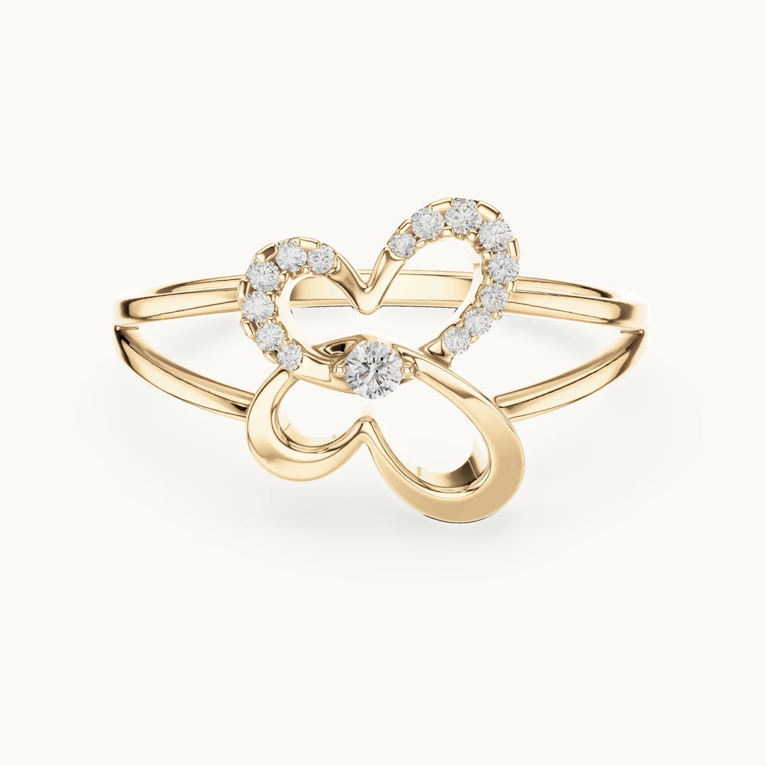 Round lab-grown diamond butterfly bow ring in yellow gold, 0.075 CT TW, view 4