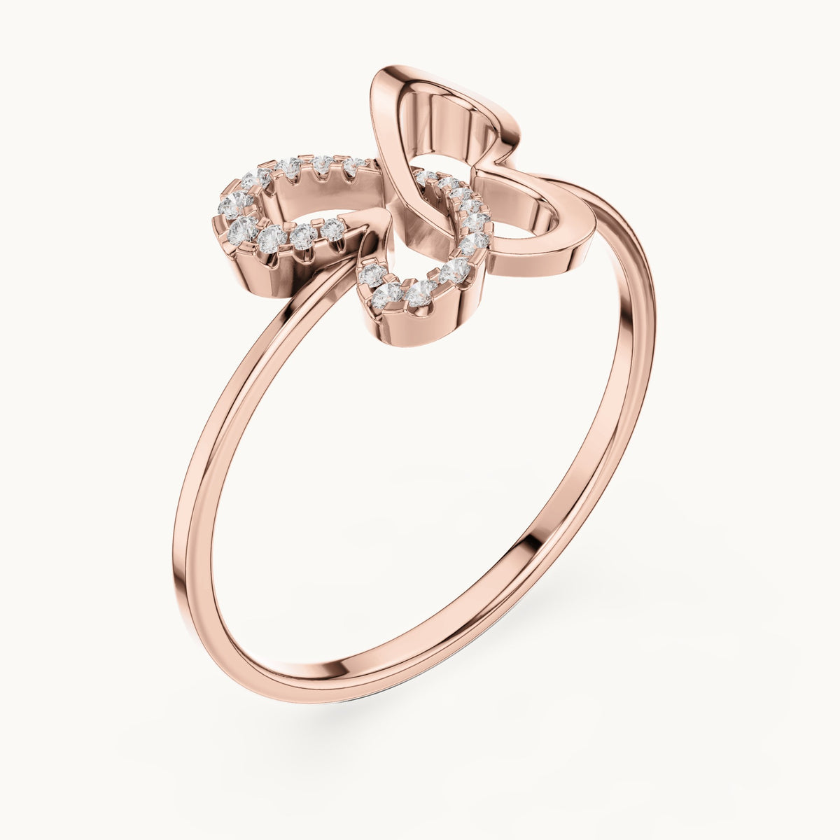 Round lab-grown diamond bow pavé ring in rose gold, 0.078 CT TW, view 2