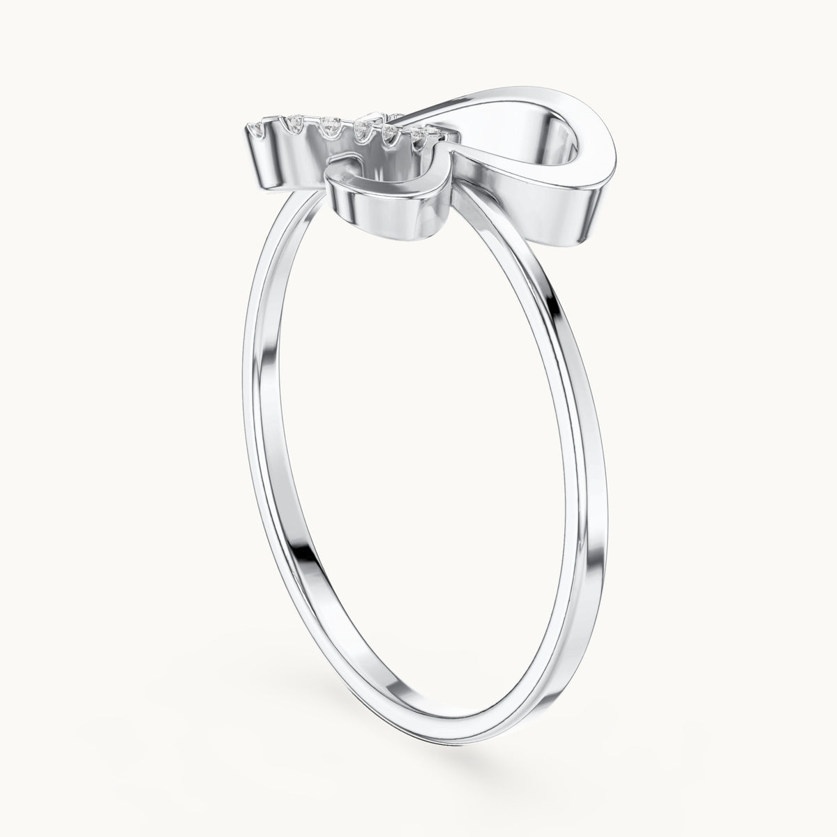 Round lab-grown diamond bow pavé ring in white gold, 0.078 CT TW, view 1