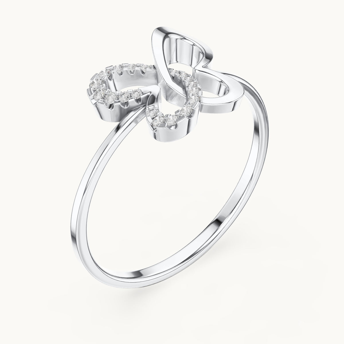 Round lab-grown diamond bow pavé ring in white gold, 0.078 CT TW, view 2