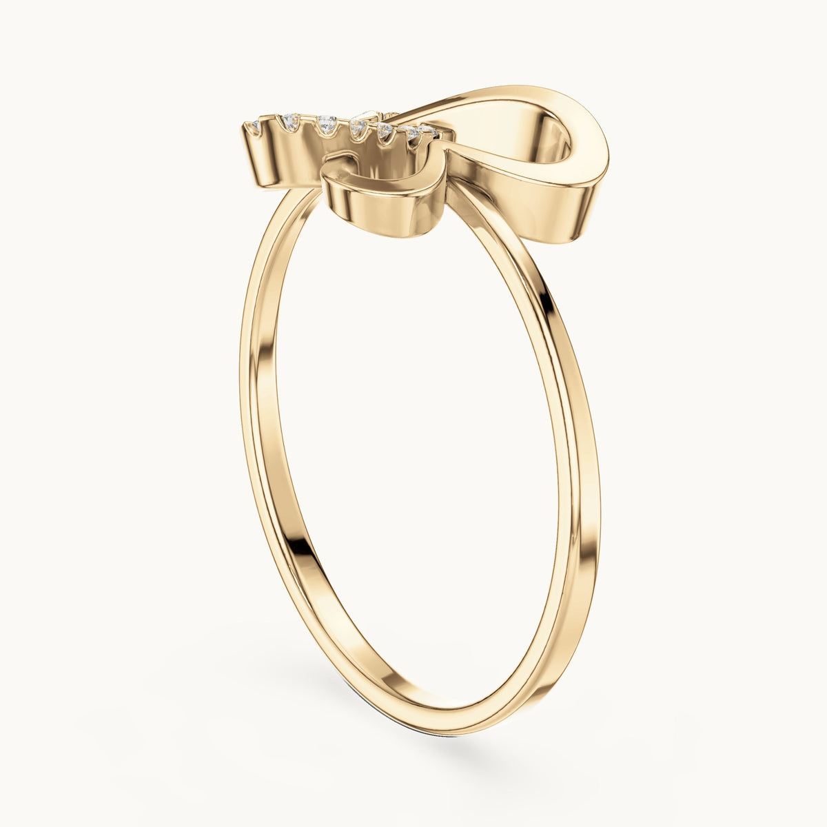 Round lab-grown diamond bow pavé ring in yellow gold, 0.078 CT TW, view 1