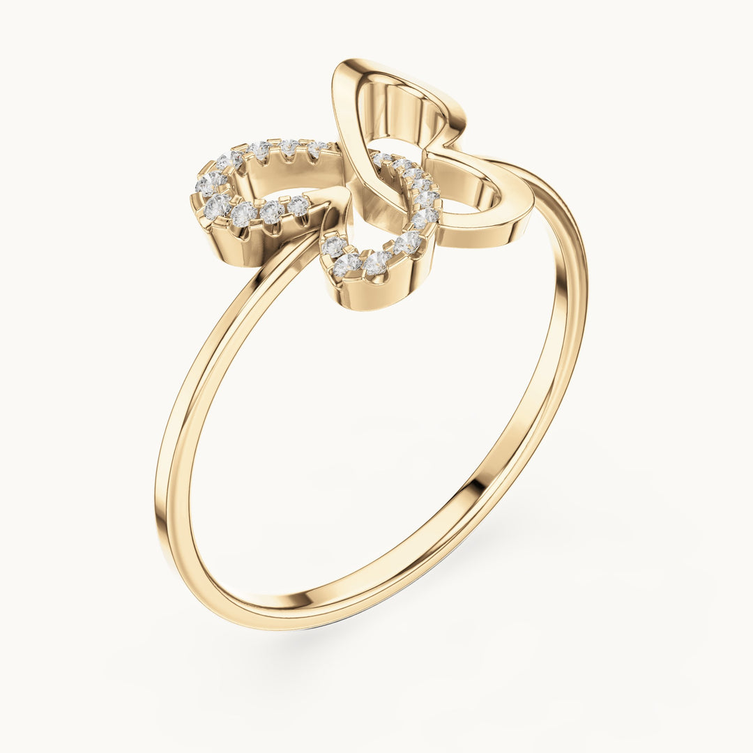 Round lab-grown diamond bow pavé ring in yellow gold, 0.078 CT TW, view 2