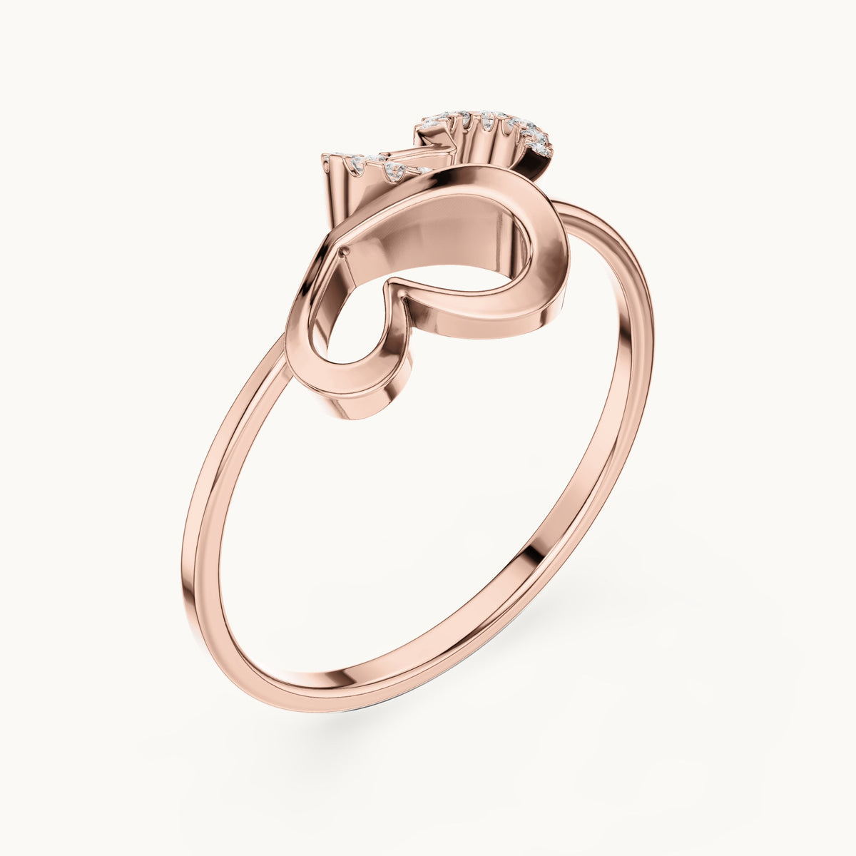 Round lab-grown diamond sculpted leaf swirl ring in rose gold, 0.055 CT TW, view 2