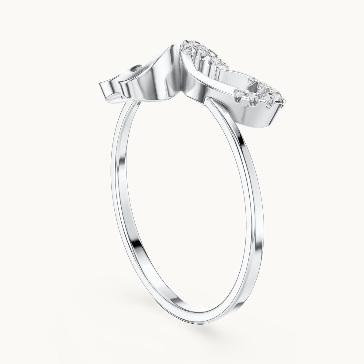 Round lab-grown diamond sculpted leaf swirl ring in white gold, 0.055 CT TW, view 1
