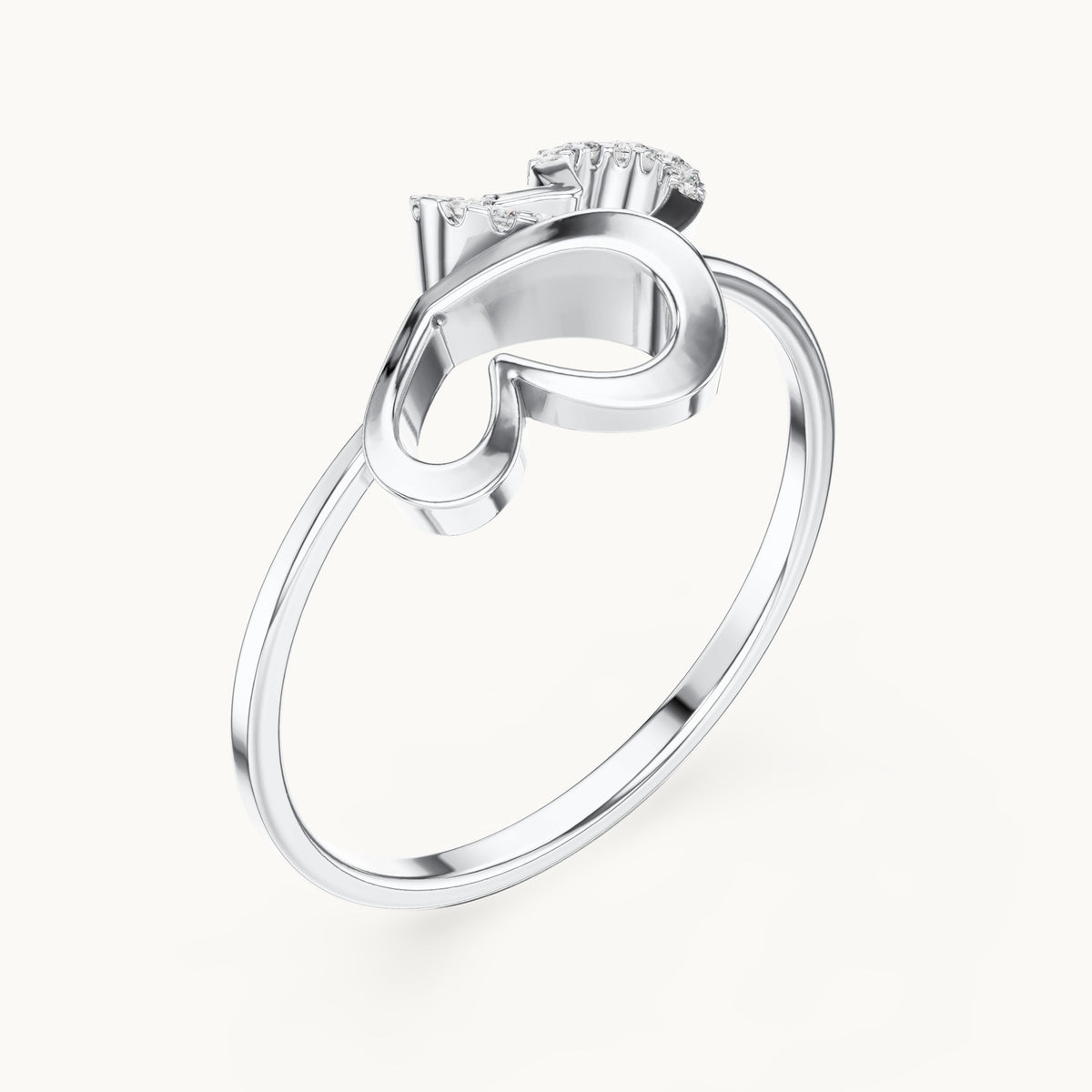 Round lab-grown diamond sculpted leaf swirl ring in white gold, 0.055 CT TW, view 2