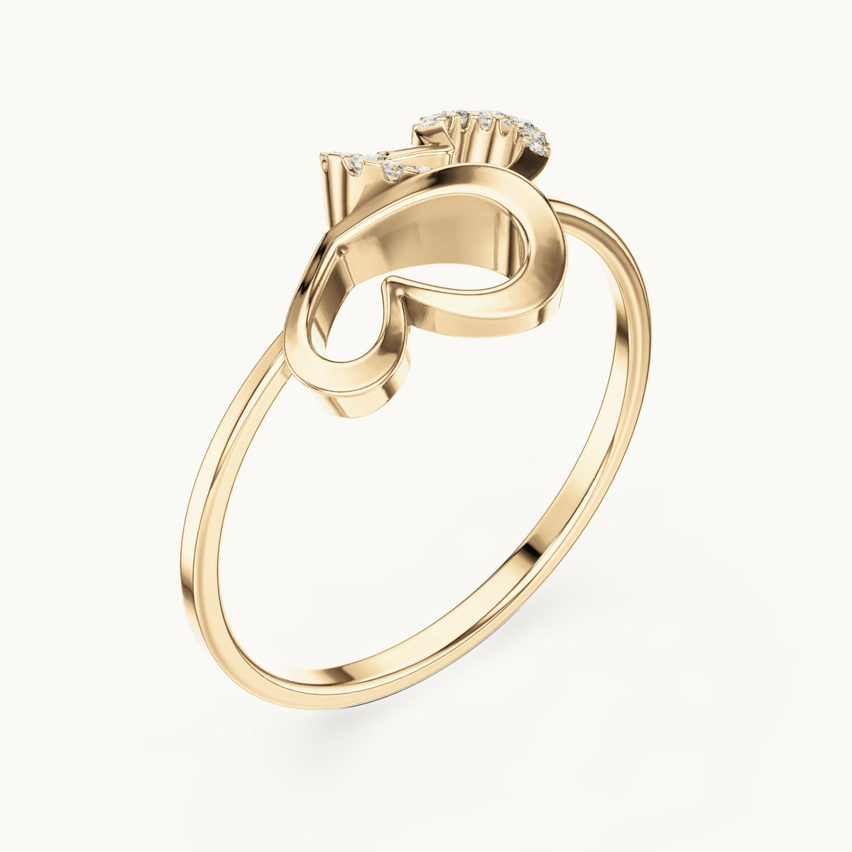 Round lab-grown diamond sculpted leaf swirl ring in yellow gold, 0.055 CT TW, view 2