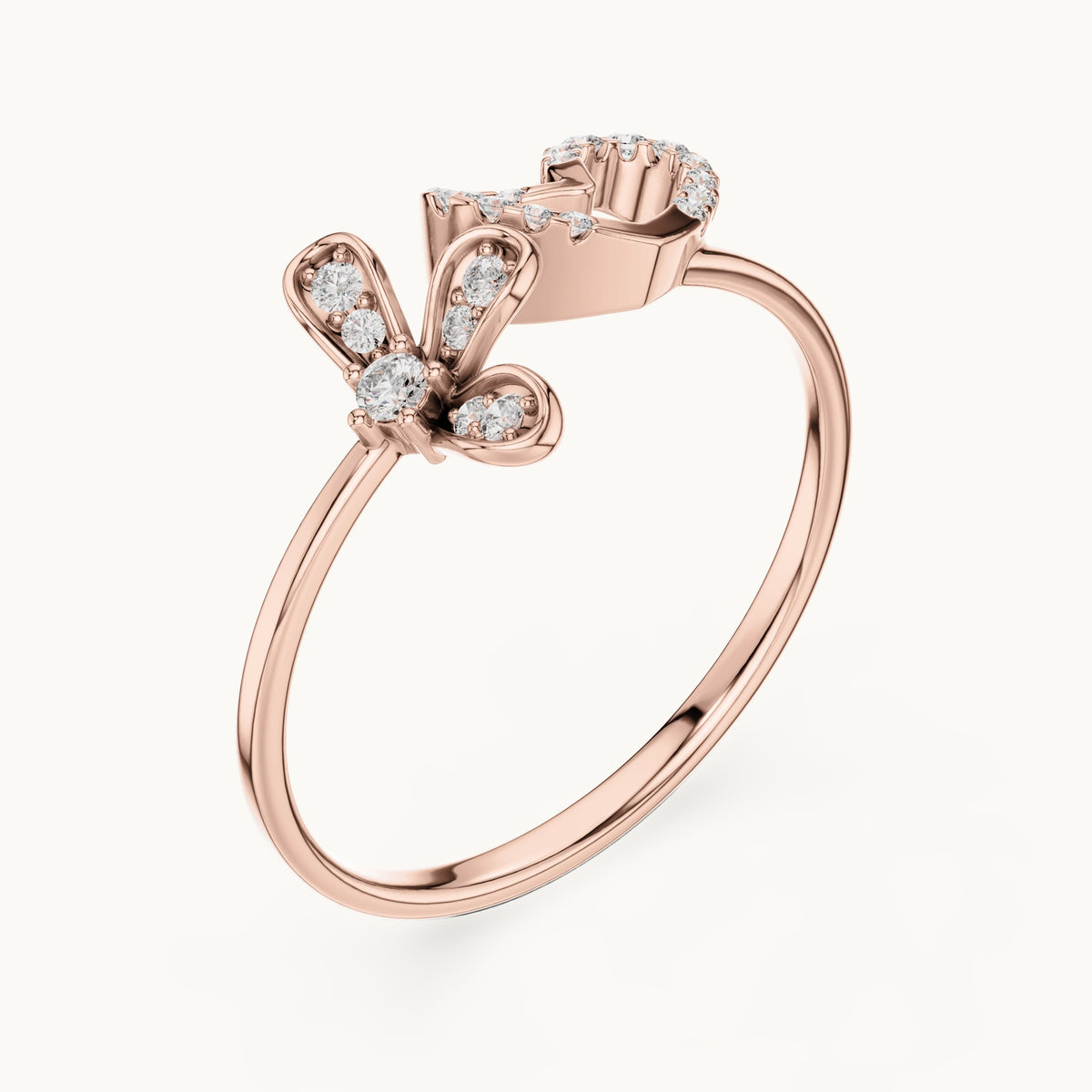 Round lab-grown diamond ribbon swirl ring in rose gold, 0.124 CT TW, view 2