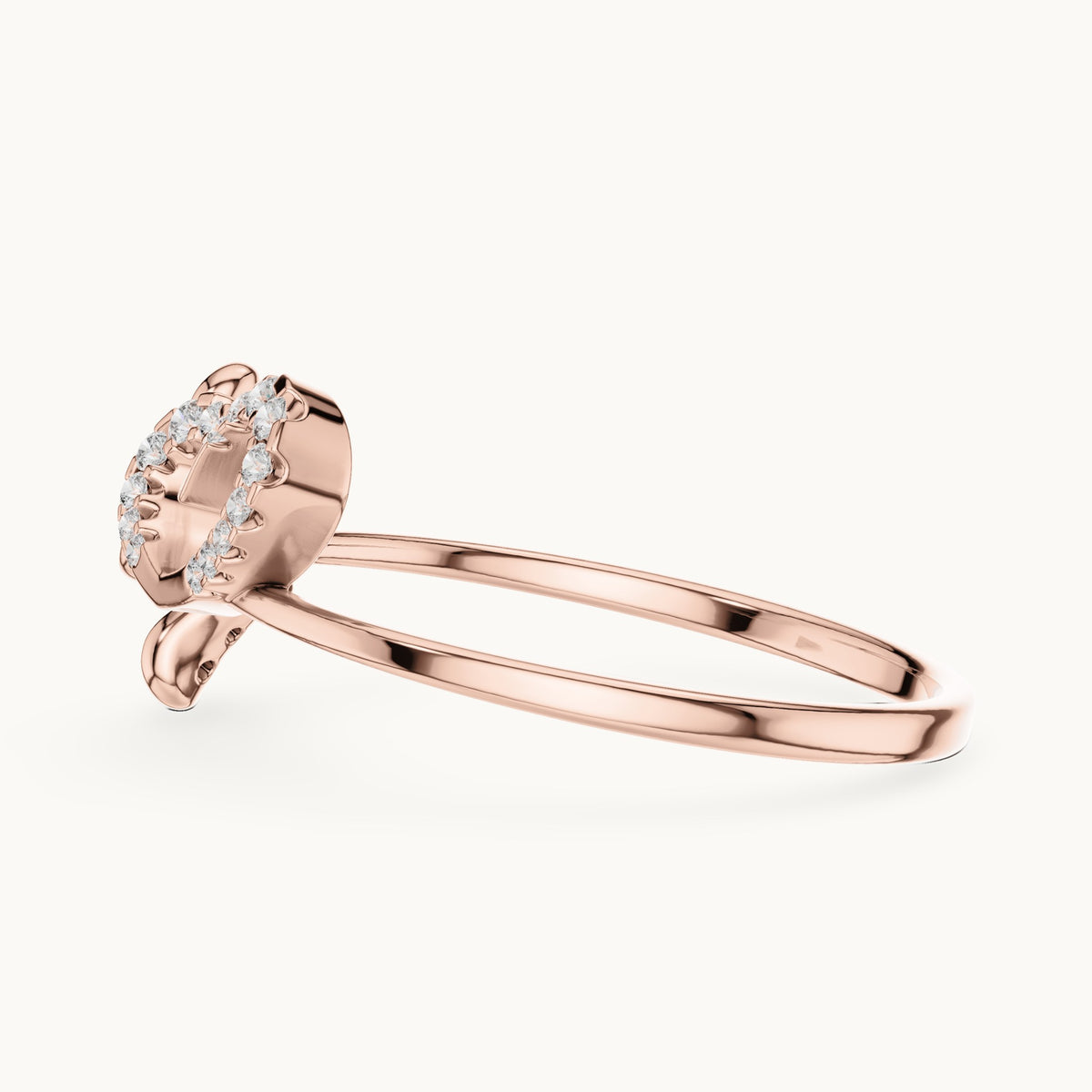 Round lab-grown diamond ribbon swirl ring in rose gold, 0.124 CT TW, view 3