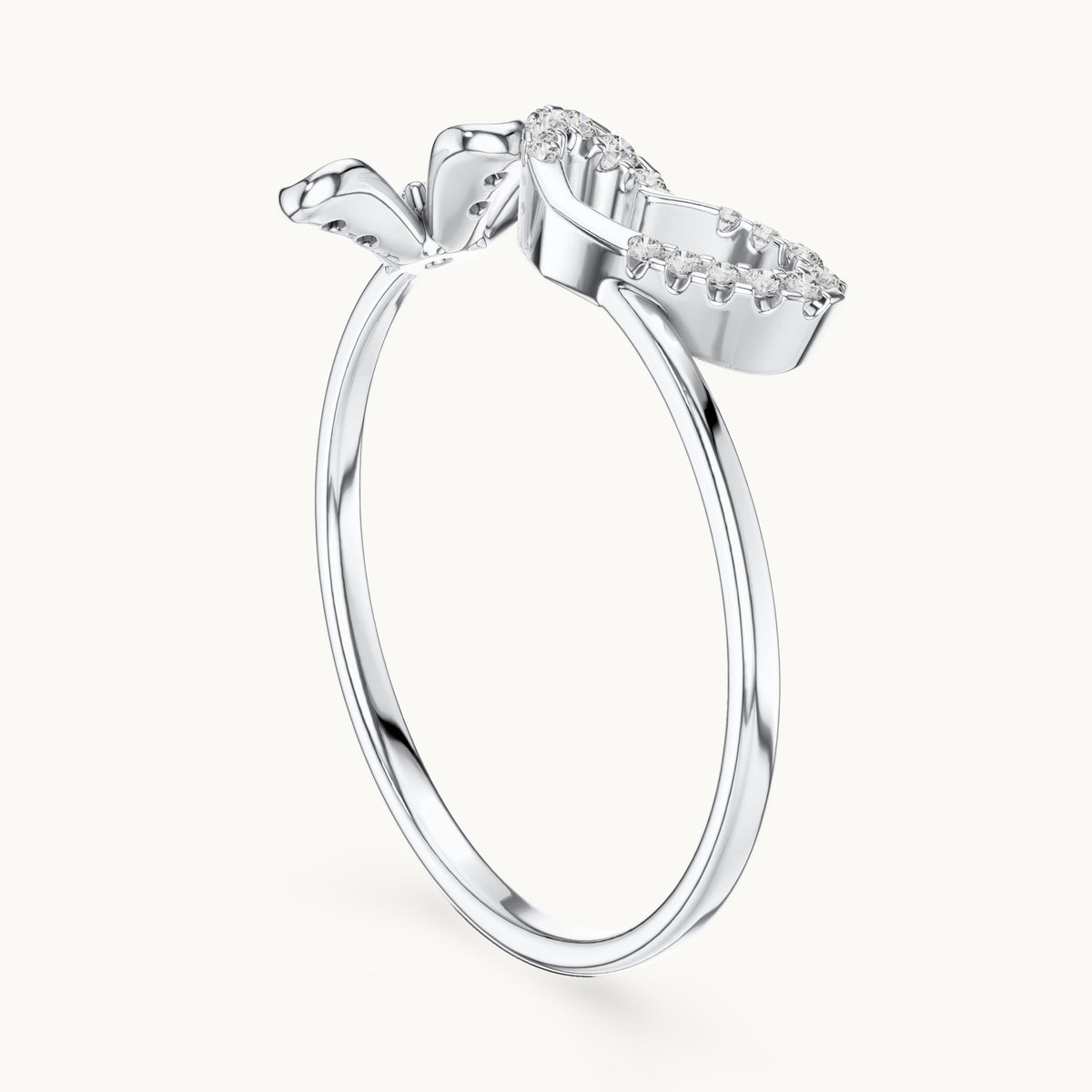 Round lab-grown diamond ribbon swirl ring in white gold, 0.124 CT TW, view 1