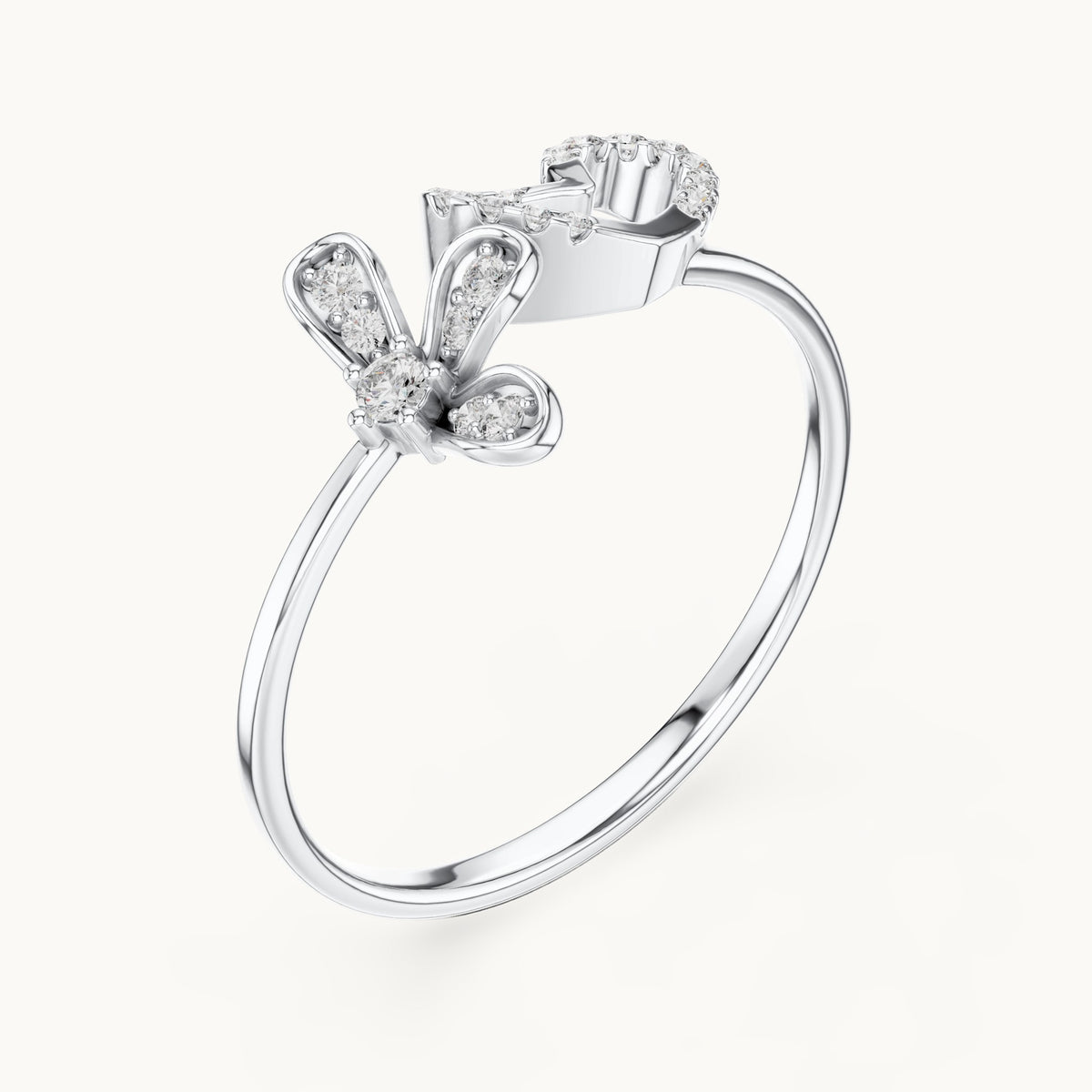 Round lab-grown diamond ribbon swirl ring in white gold, 0.124 CT TW, view 2