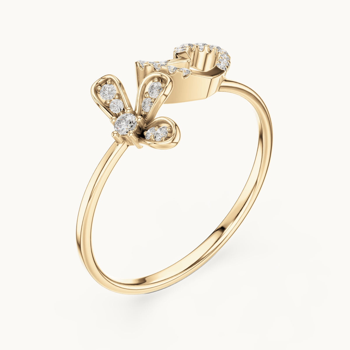 Round lab-grown diamond ribbon swirl ring in yellow gold, 0.124 CT TW, view 2