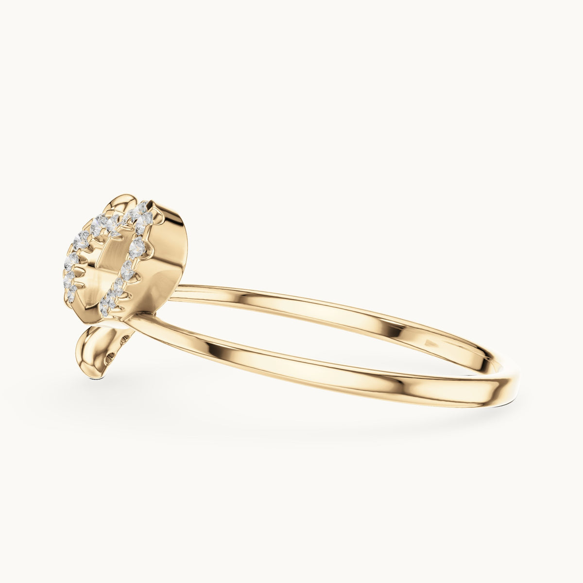 Round lab-grown diamond ribbon swirl ring in yellow gold, 0.124 CT TW, view 3