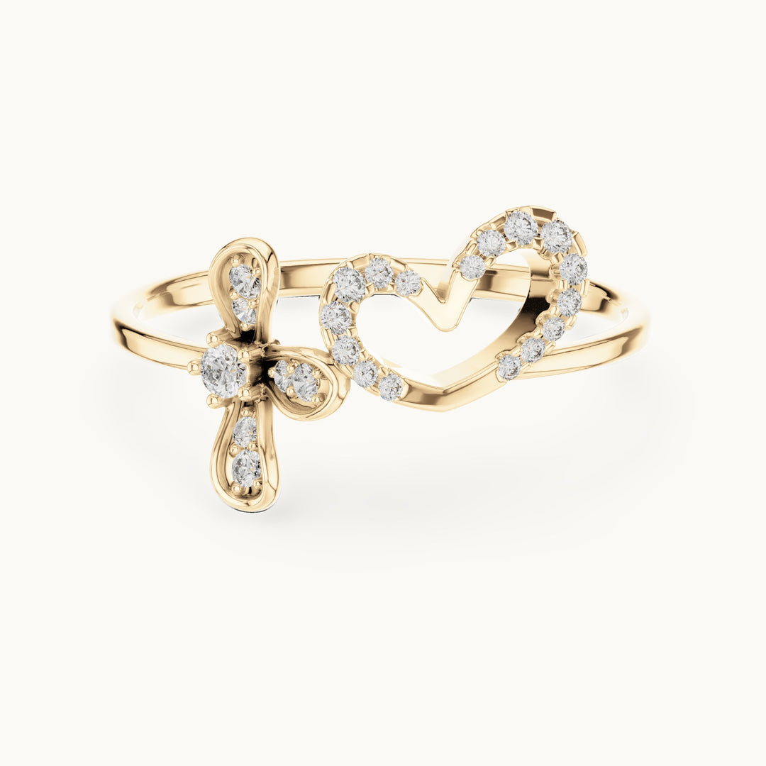 Round lab-grown diamond ribbon swirl ring in yellow gold, 0.124 CT TW, view 4