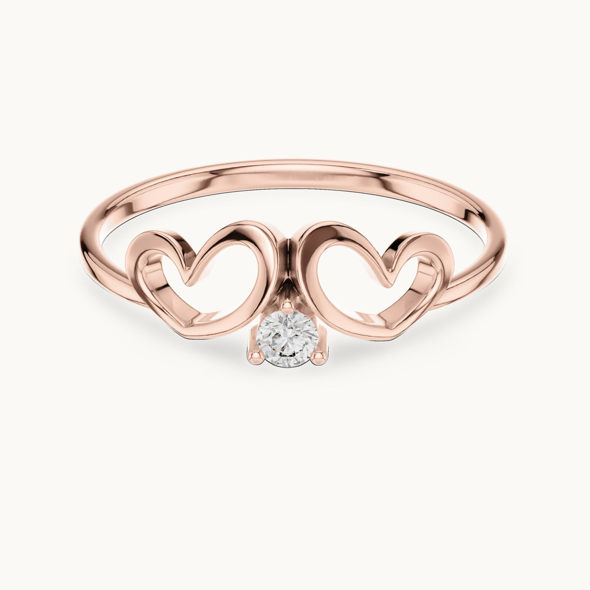 Round lab-grown diamond heart swirl solitaire ring in rose gold, 0.05 CT TW, view 4