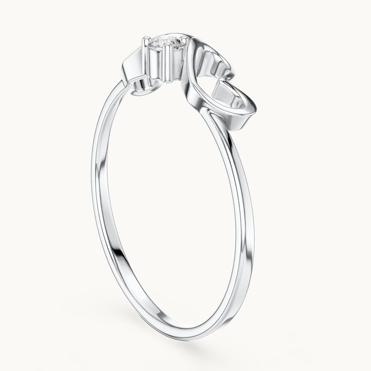 Round lab-grown diamond heart swirl solitaire ring in white gold, 0.05 CT TW, view 1