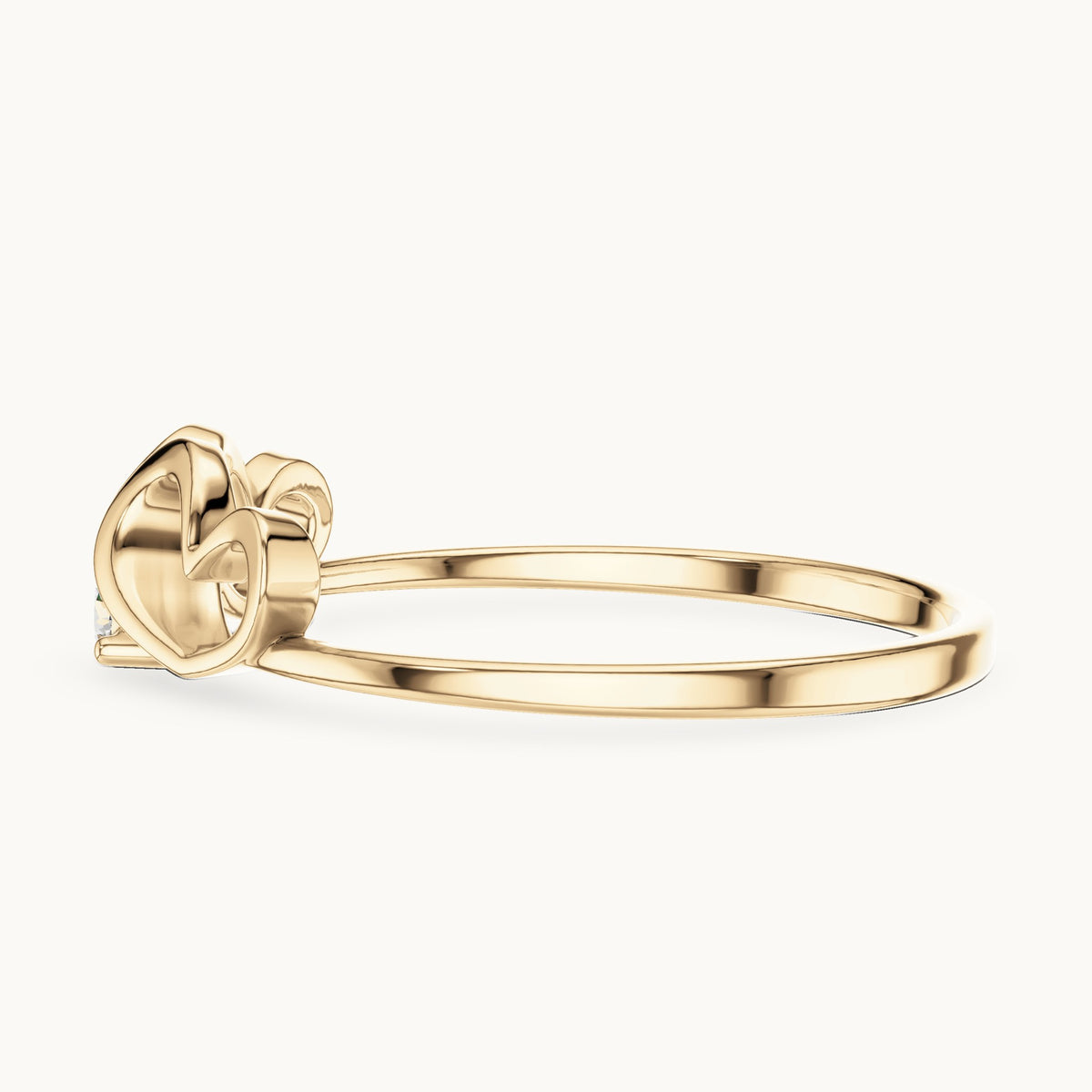 Round lab-grown diamond heart swirl solitaire ring in yellow gold, 0.05 CT TW, view 3