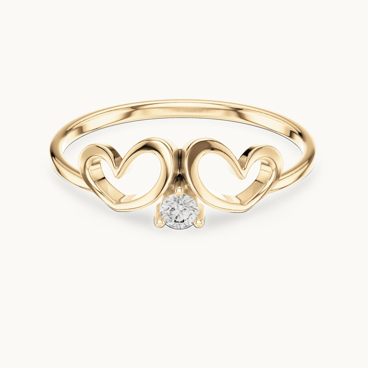 Round lab-grown diamond heart swirl solitaire ring in yellow gold, 0.05 CT TW, view 4