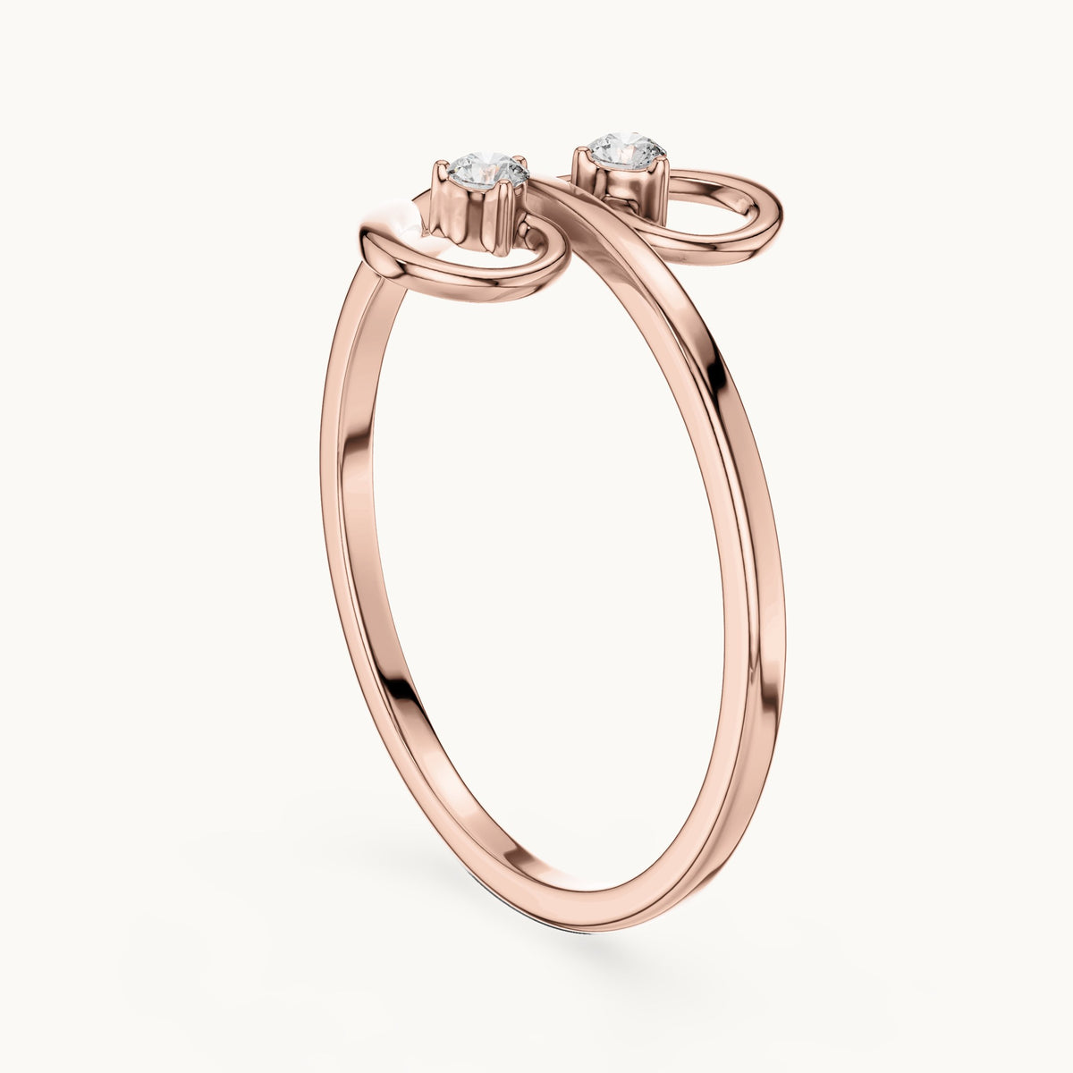 Round lab-grown diamond open heart bypass ring in rose gold, 0.05 CT TW, view 1
