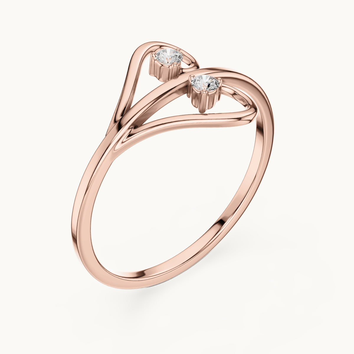 Round lab-grown diamond open heart bypass ring in rose gold, 0.05 CT TW, view 2
