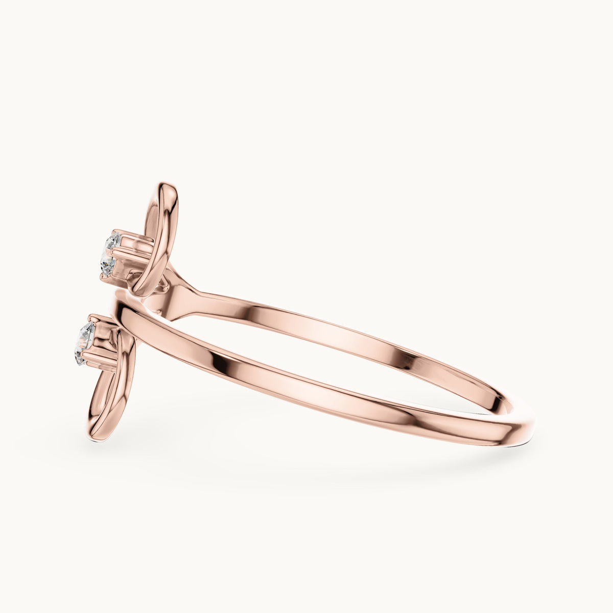 Round lab-grown diamond open heart bypass ring in rose gold, 0.05 CT TW, view 3