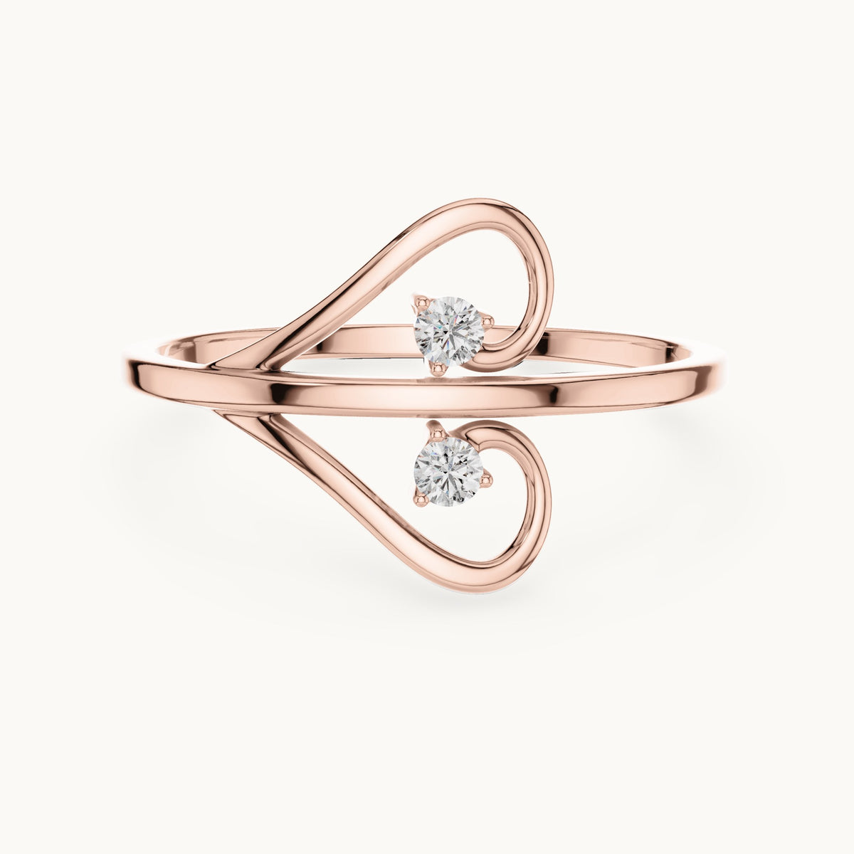 Round lab-grown diamond open heart bypass ring in rose gold, 0.05 CT TW, view 4