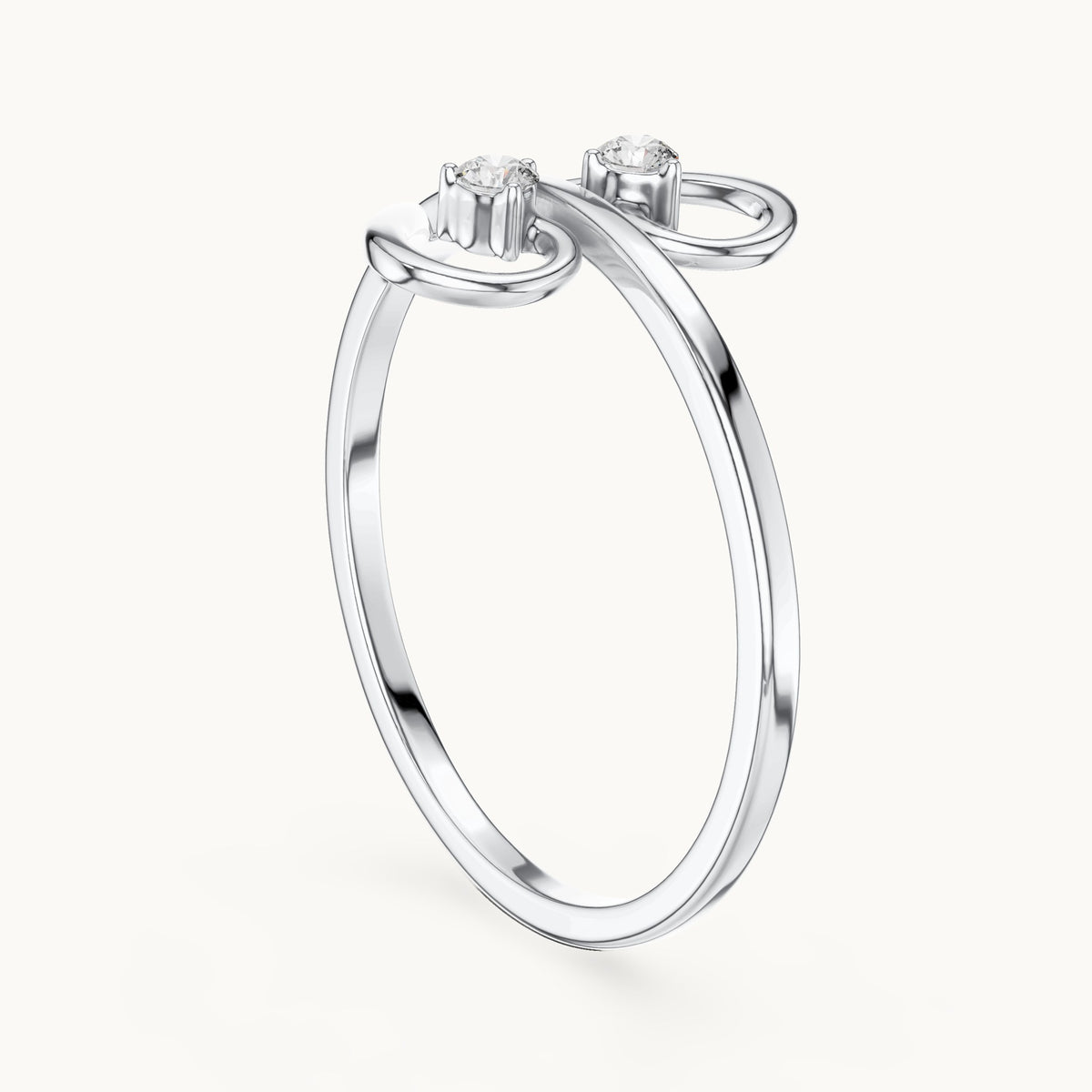 Round lab-grown diamond open heart bypass ring in white gold, 0.05 CT TW, view 1