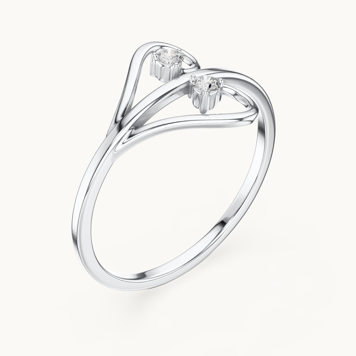 Round lab-grown diamond open heart bypass ring in white gold, 0.05 CT TW, view 2