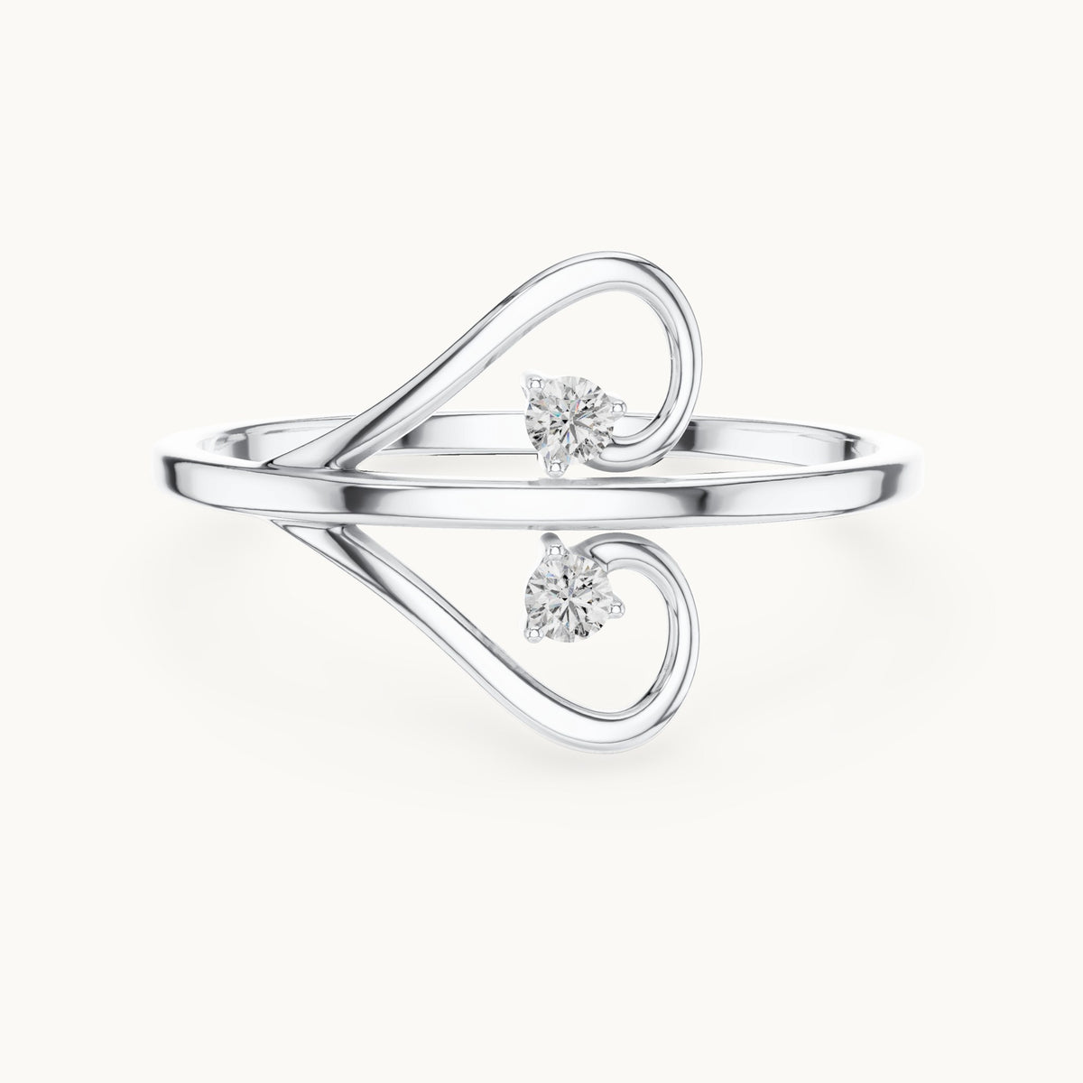 Round lab-grown diamond open heart bypass ring in white gold, 0.05 CT TW, view 4