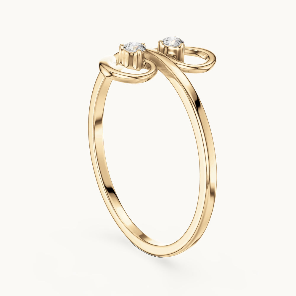 Round lab-grown diamond open heart bypass ring in yellow gold, 0.05 CT TW, view 1