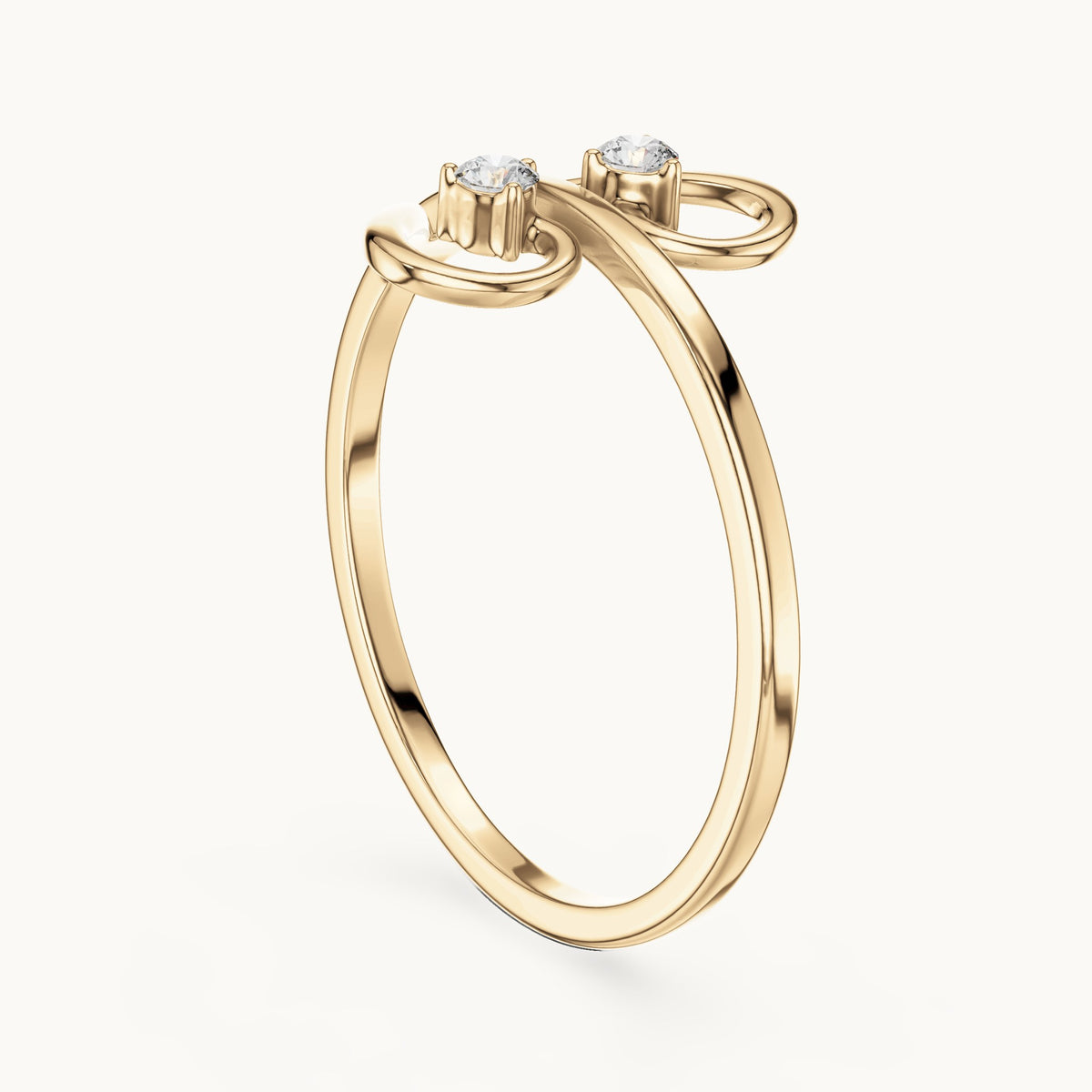Round lab-grown diamond open heart bypass ring in yellow gold, 0.05 CT TW, view 1