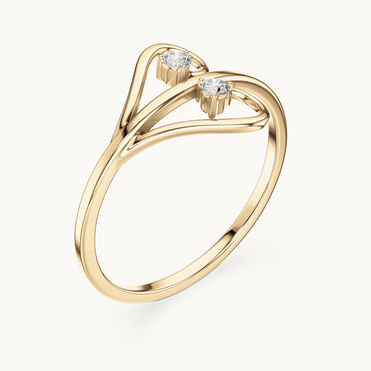 Round lab-grown diamond open heart bypass ring in yellow gold, 0.05 CT TW, view 2