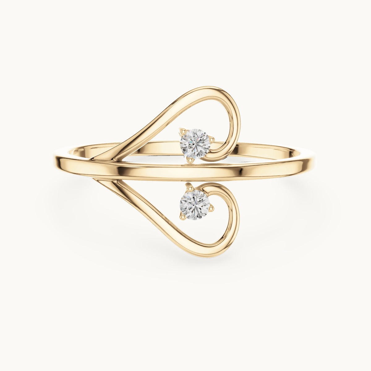 Round lab-grown diamond open heart bypass ring in yellow gold, 0.05 CT TW, view 4